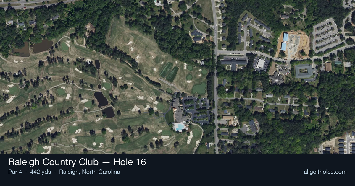 Hole 16 aerial at Raleigh Country Club