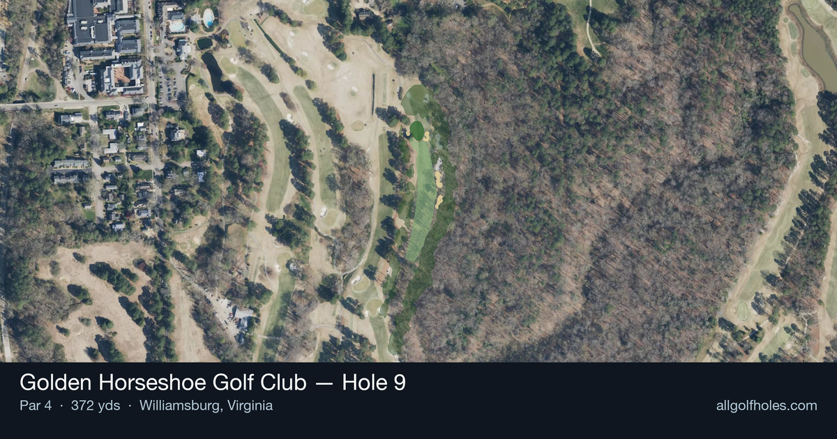 Hole 9 aerial at Golden Horseshoe Golf Club