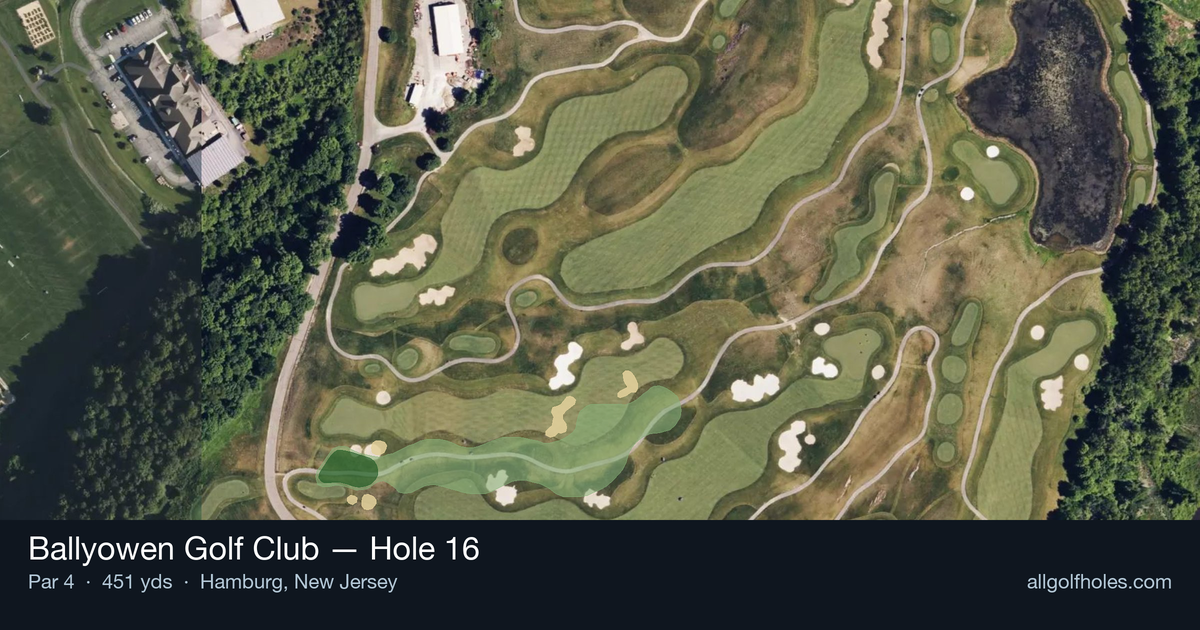 Hole 16 aerial at Ballyowen Golf Club