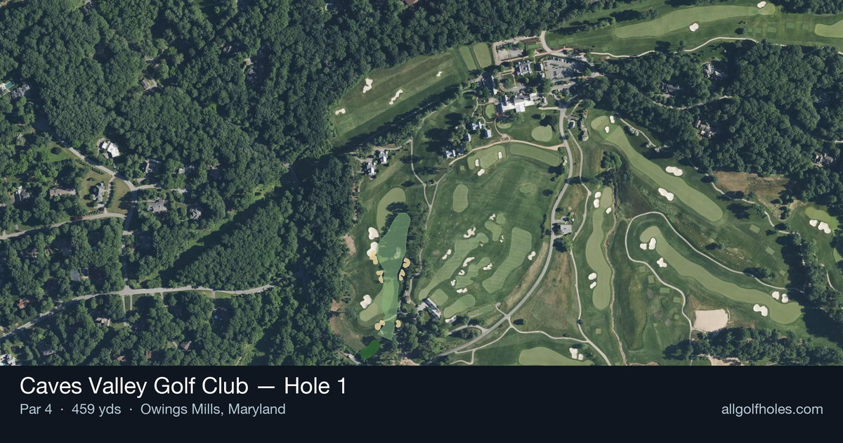 Hole 1 aerial at Caves Valley Golf Club