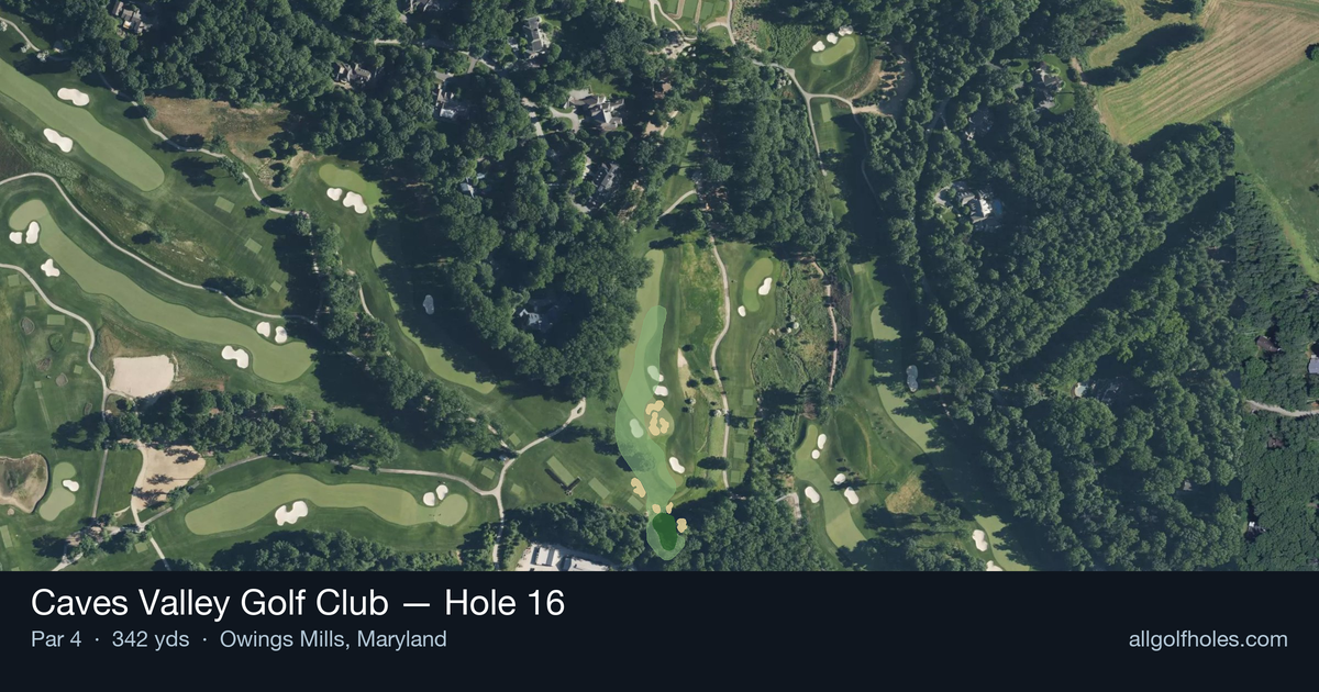 Hole 16 aerial at Caves Valley Golf Club