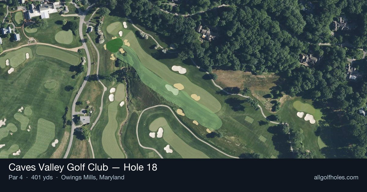 Hole 18 aerial at Caves Valley Golf Club