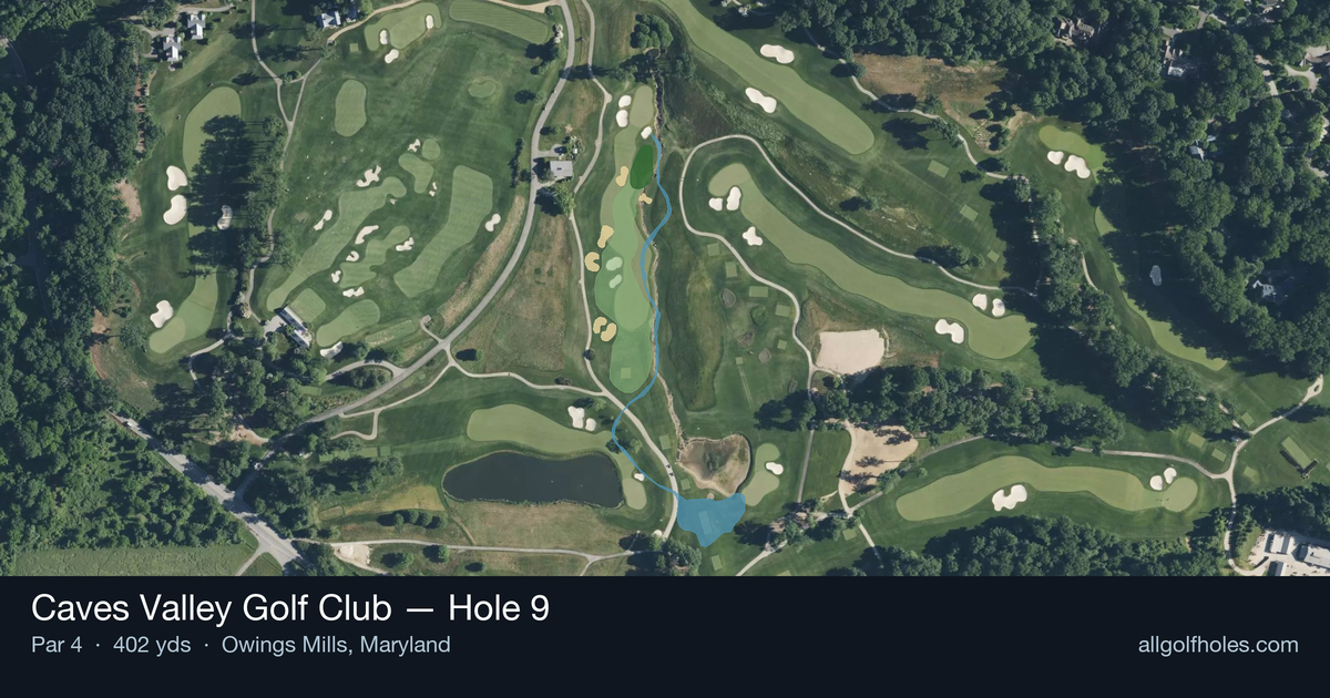 Hole 9 aerial at Caves Valley Golf Club