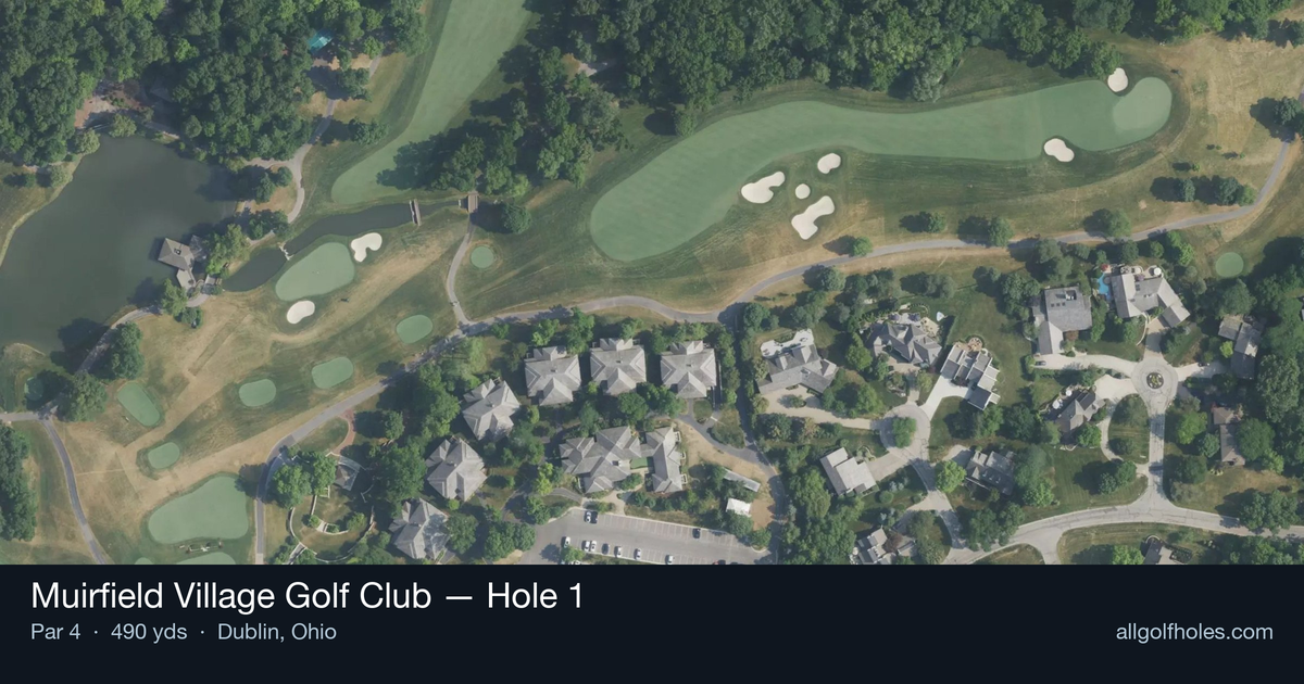 Hole 1 aerial at Muirfield Village Golf Club