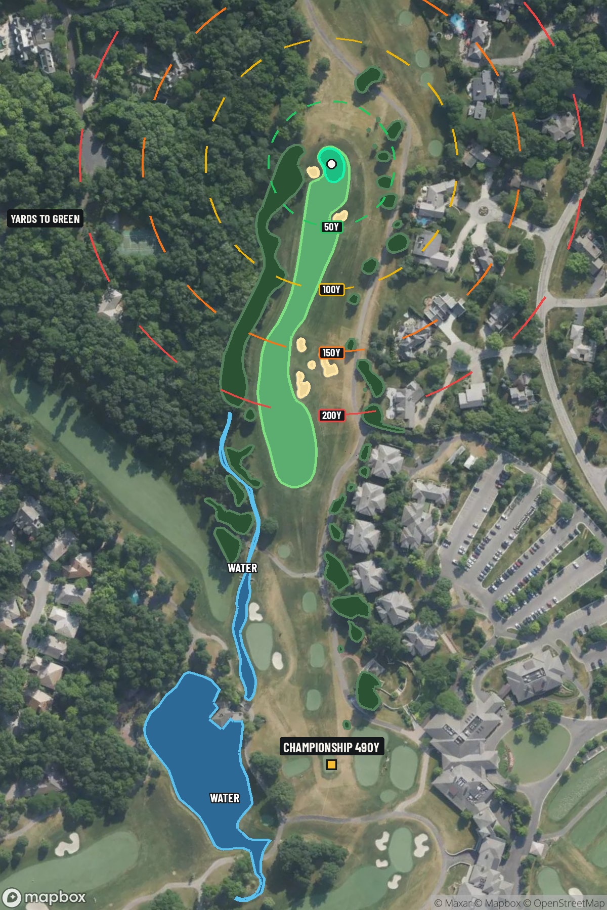 Hole 1 aerial at Muirfield Village Golf Club