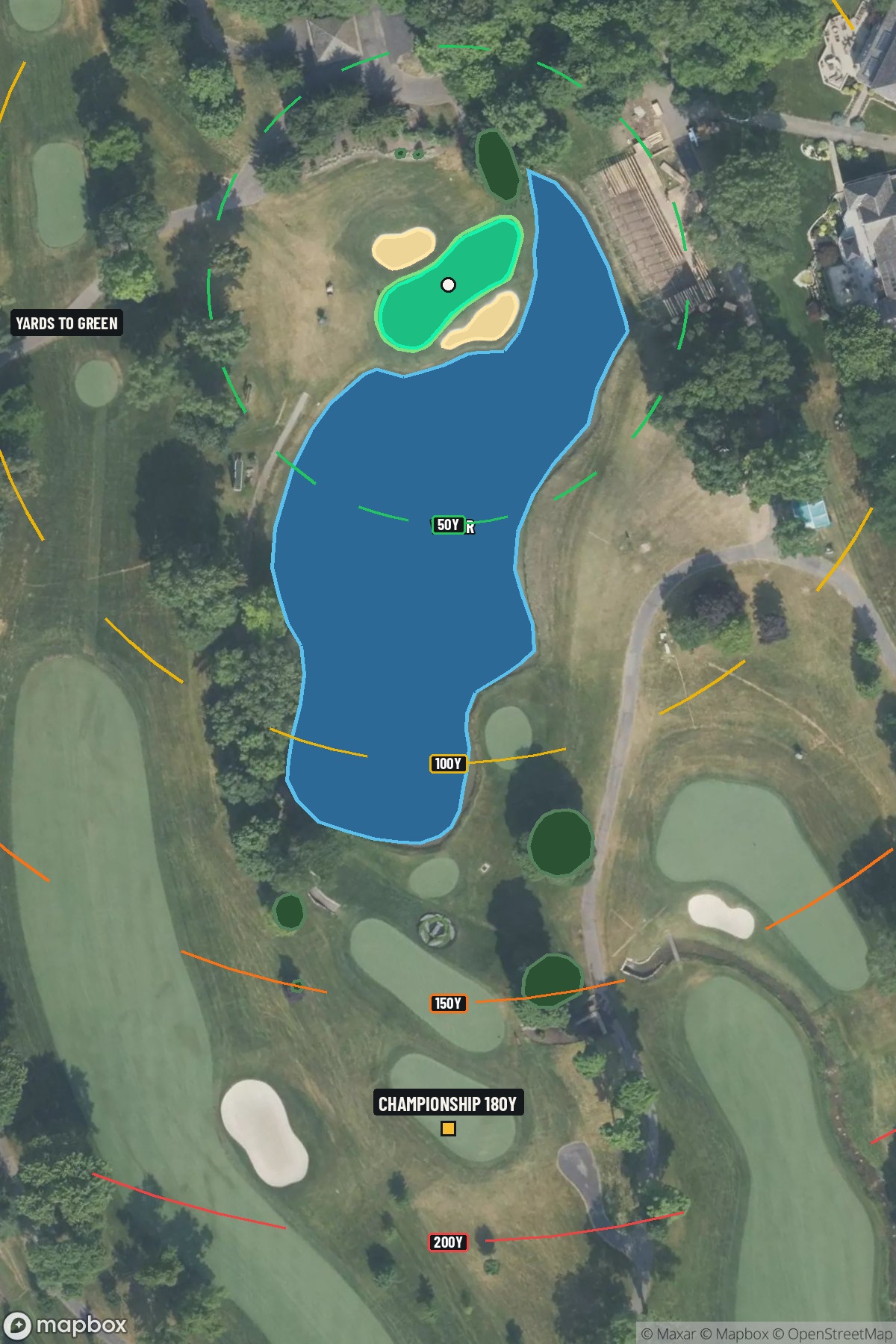 Hole 12 aerial at Muirfield Village Golf Club