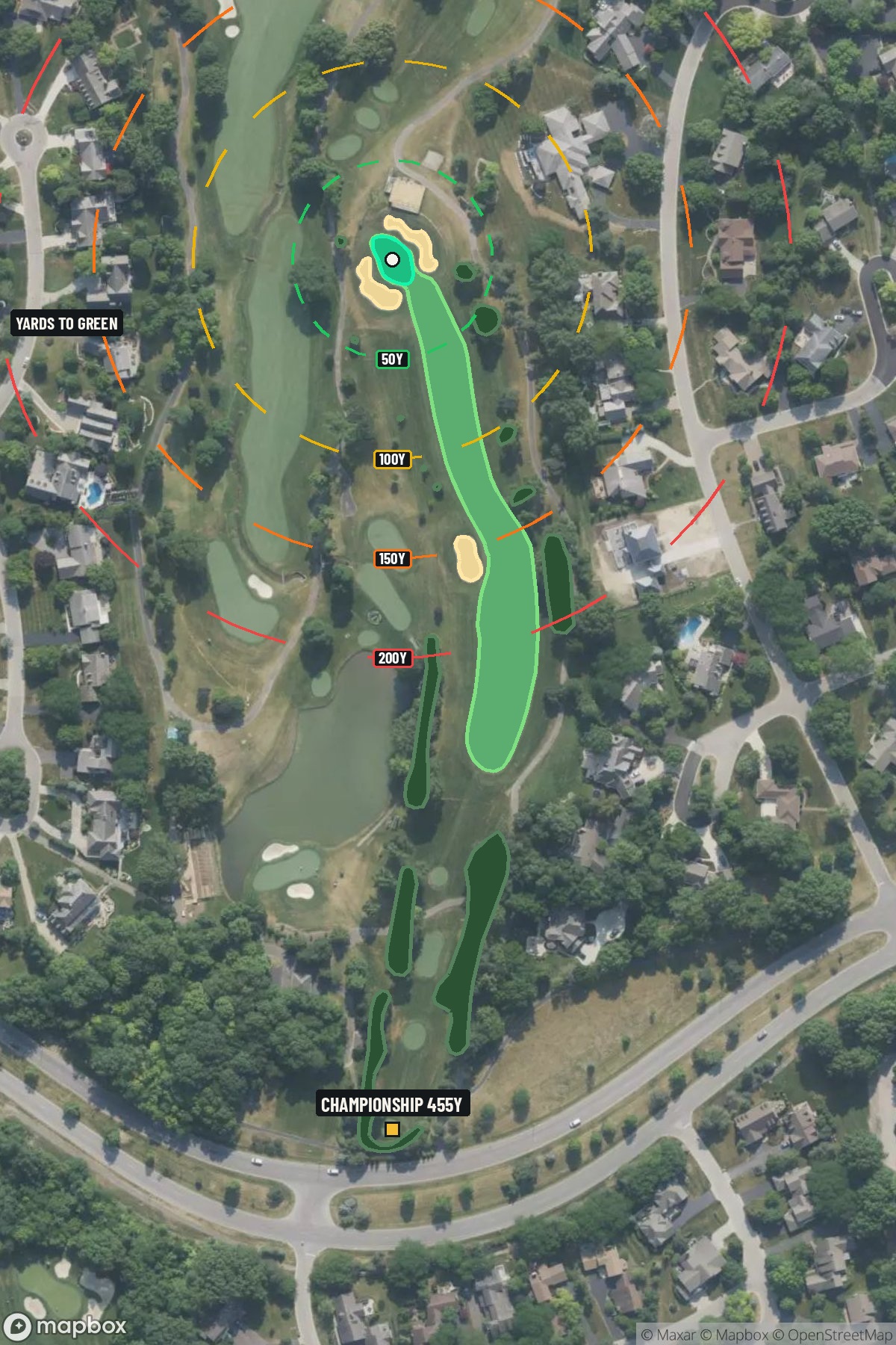 Hole 13 aerial at Muirfield Village Golf Club