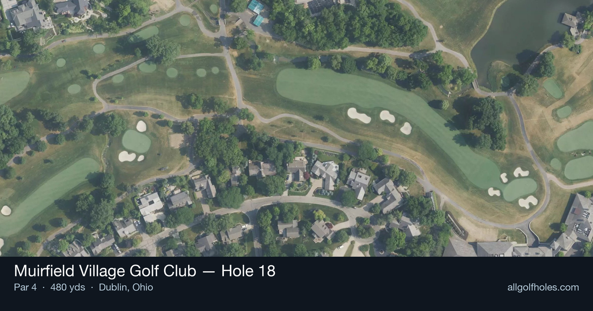 Hole 18 aerial at Muirfield Village Golf Club