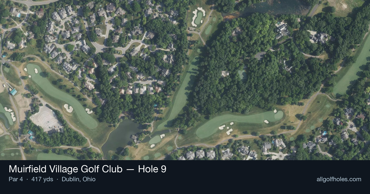 Hole 9 aerial at Muirfield Village Golf Club