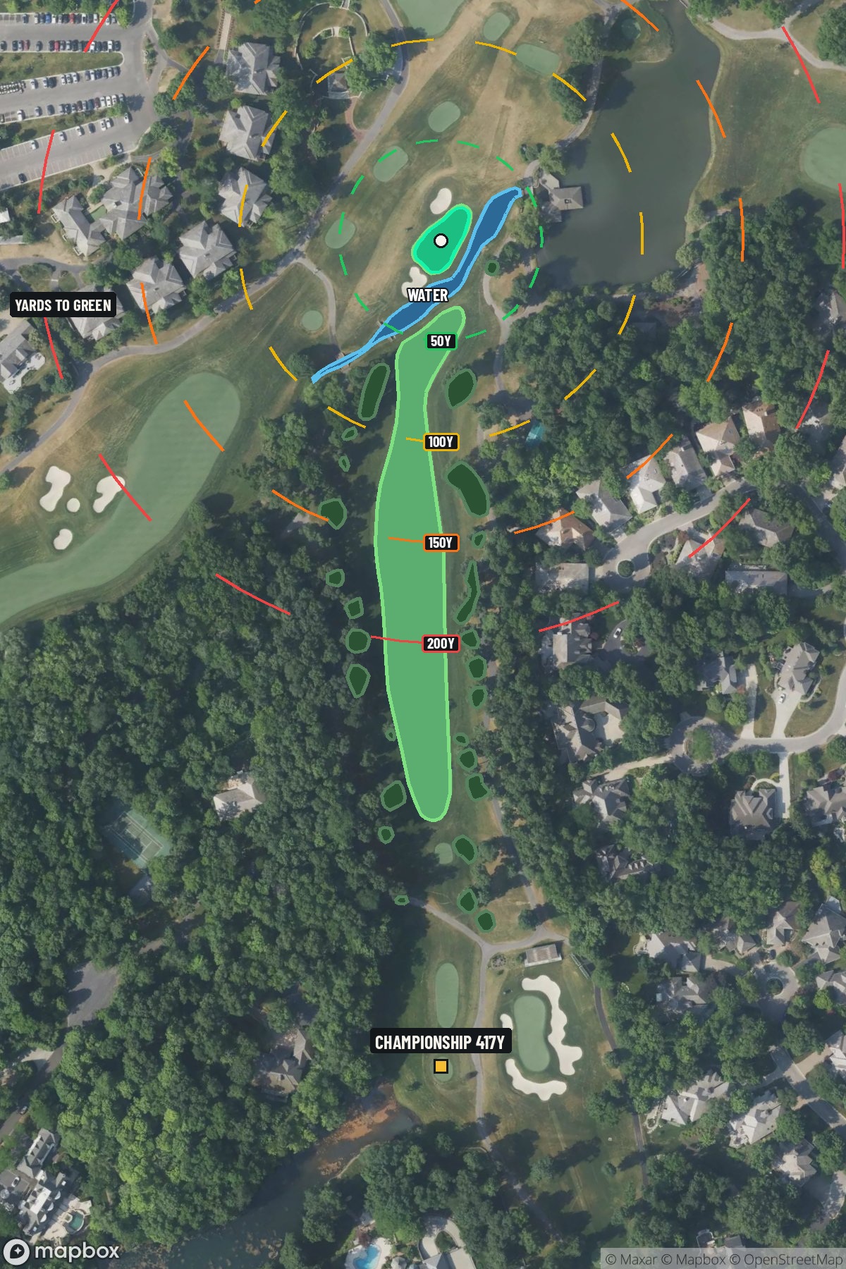 Hole 9 aerial at Muirfield Village Golf Club