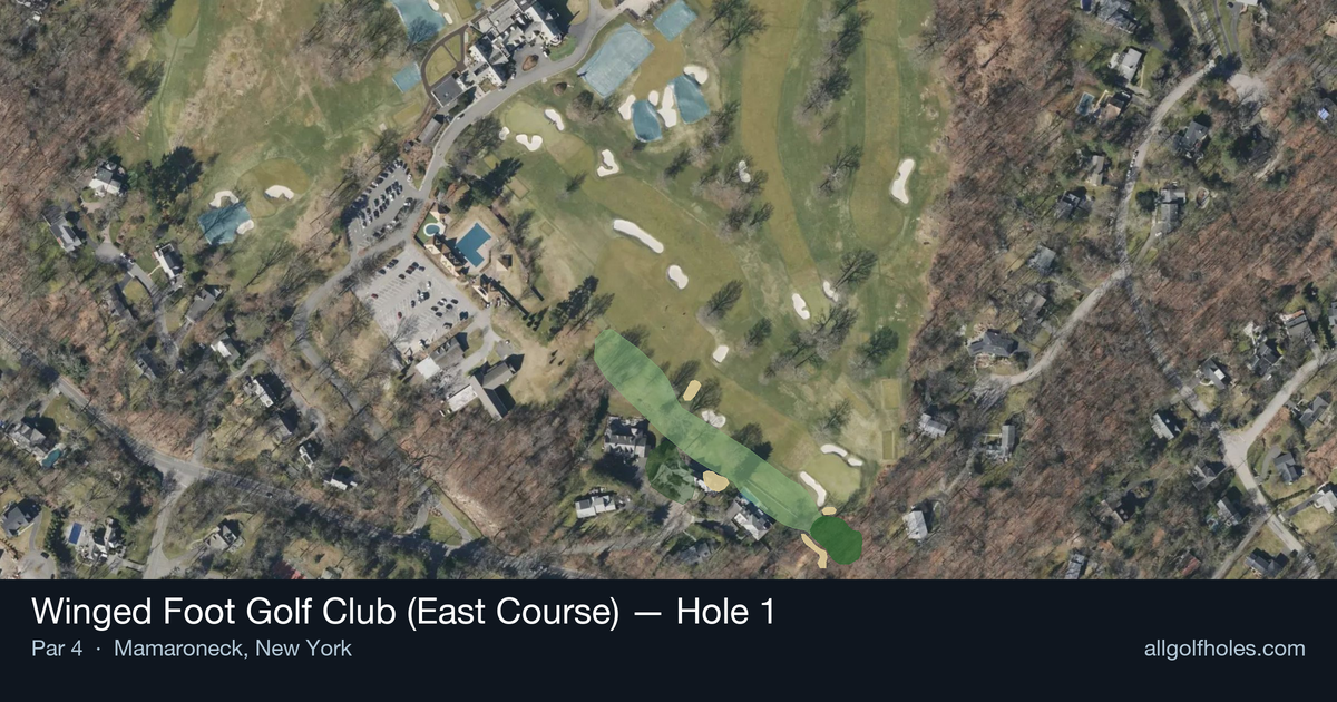 Hole 1 aerial at Winged Foot Golf Club (East Course)