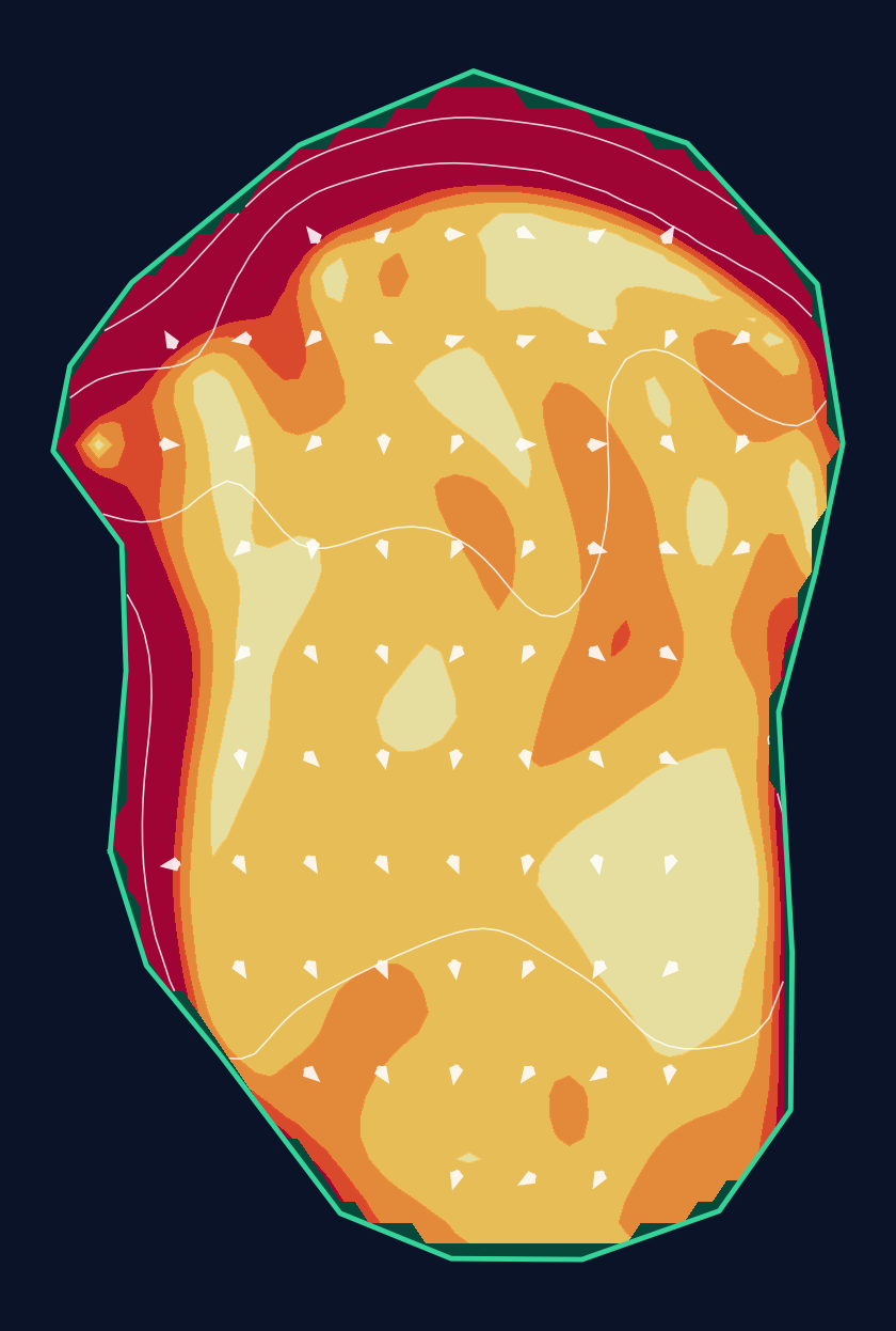 Hole 1 green slope contour at Winged Foot Golf Club (East Course)