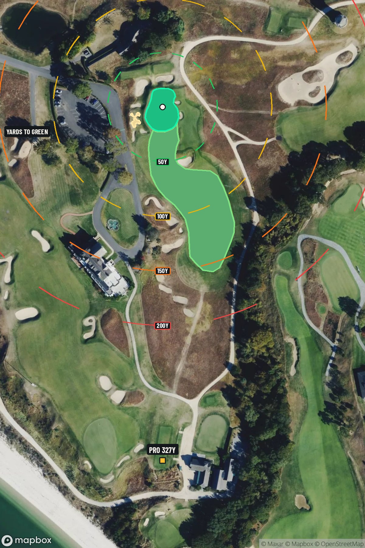 Hole 1 aerial at National Golf Links of America