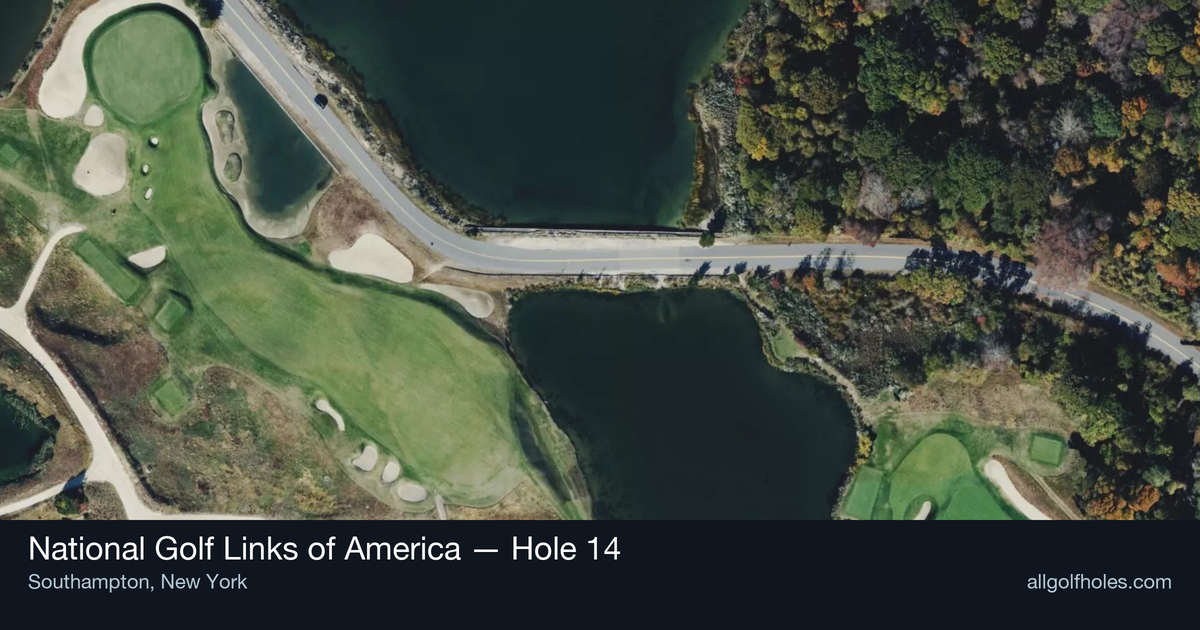 Hole 14 aerial at National Golf Links of America