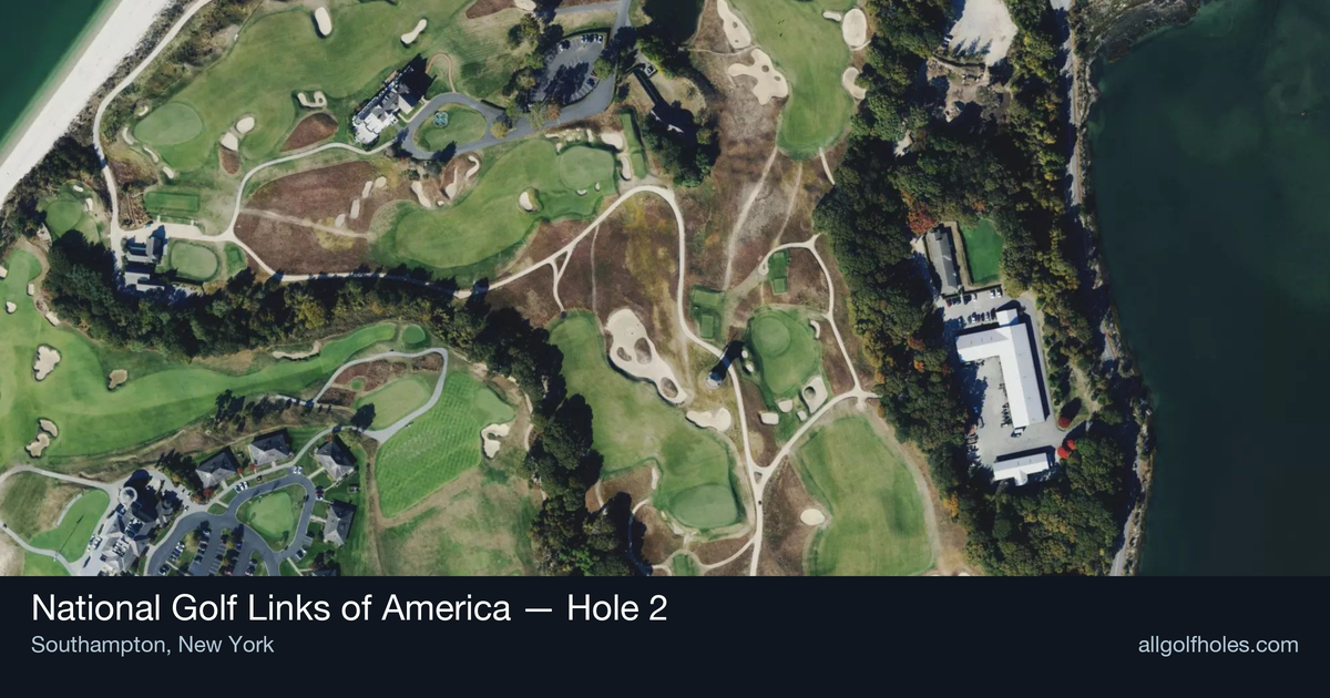 Hole 2 aerial at National Golf Links of America