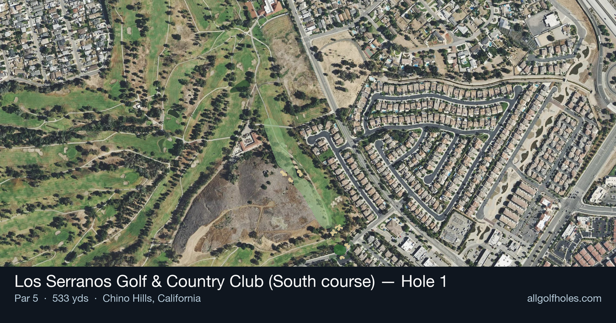 Hole 1 aerial at Los Serranos Golf & Country Club (South course)
