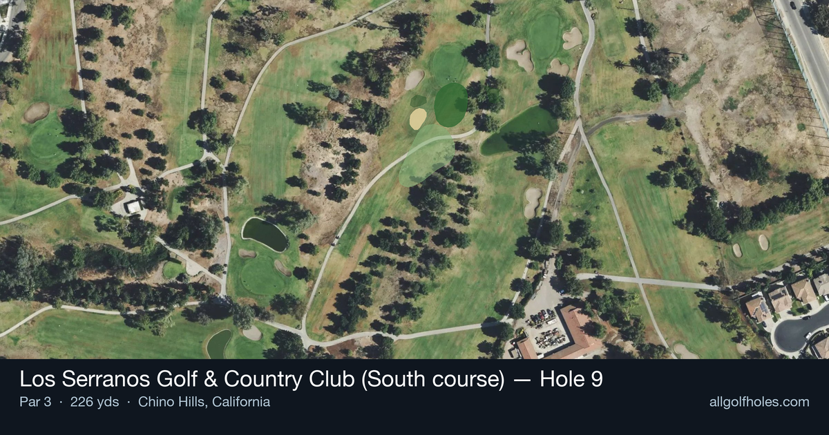 Hole 9 aerial at Los Serranos Golf & Country Club (South course)