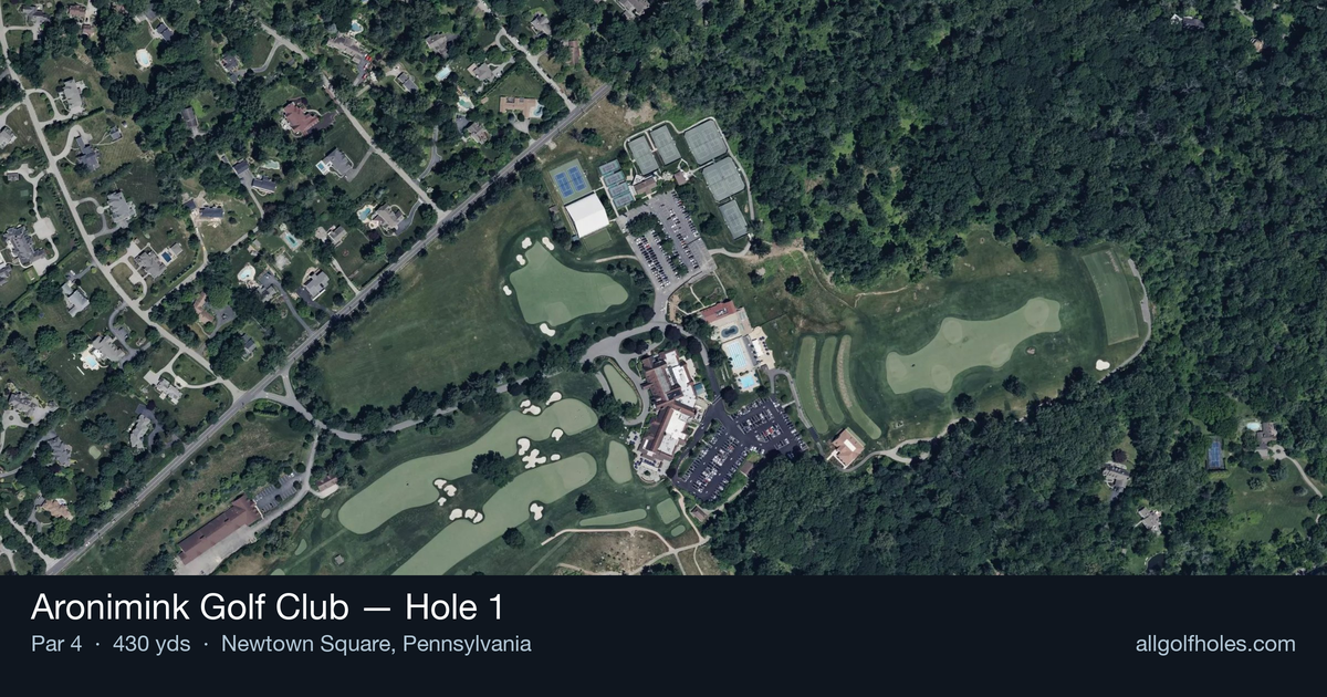 Hole 1 aerial at Aronimink Golf Club