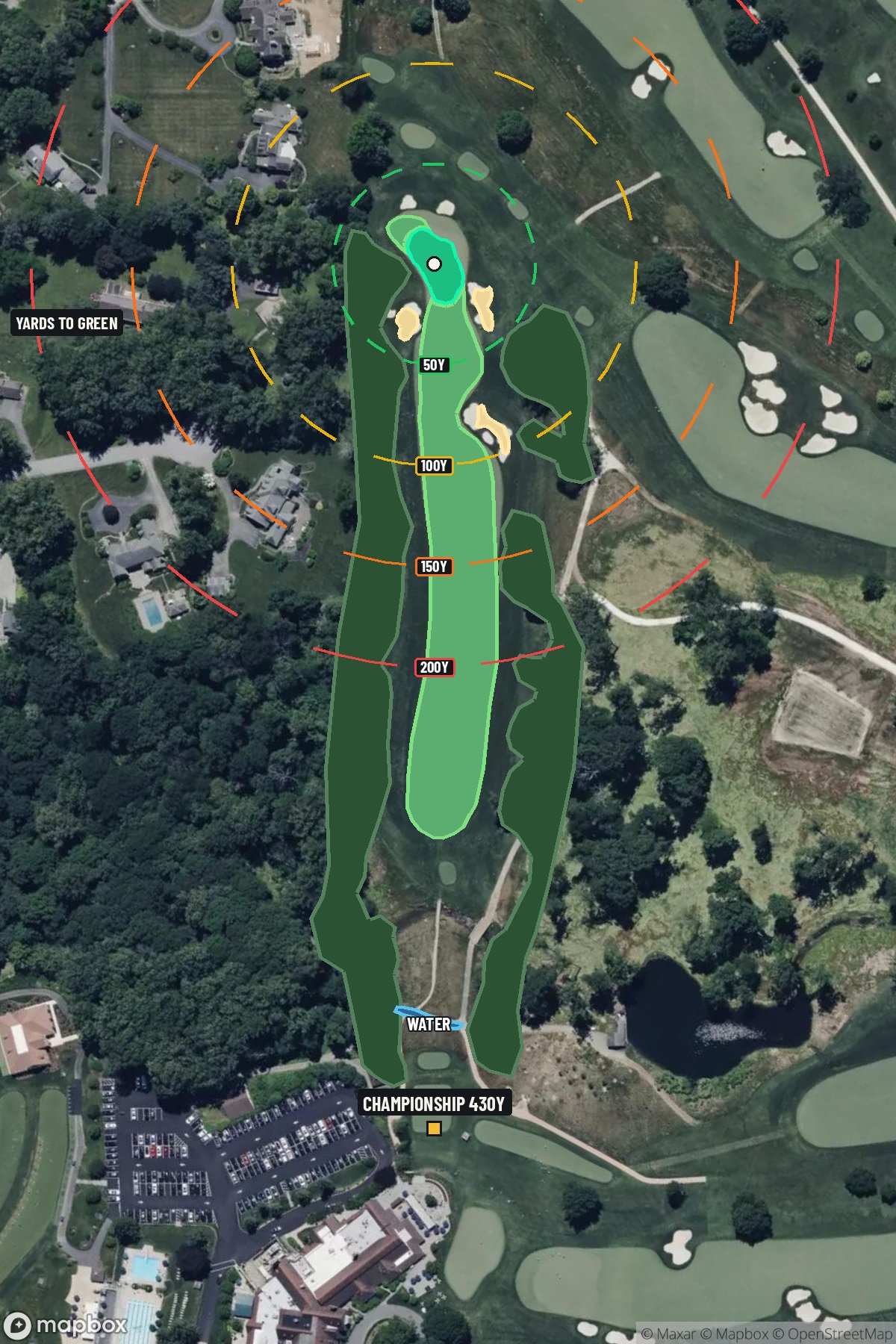 Hole 1 aerial at Aronimink Golf Club