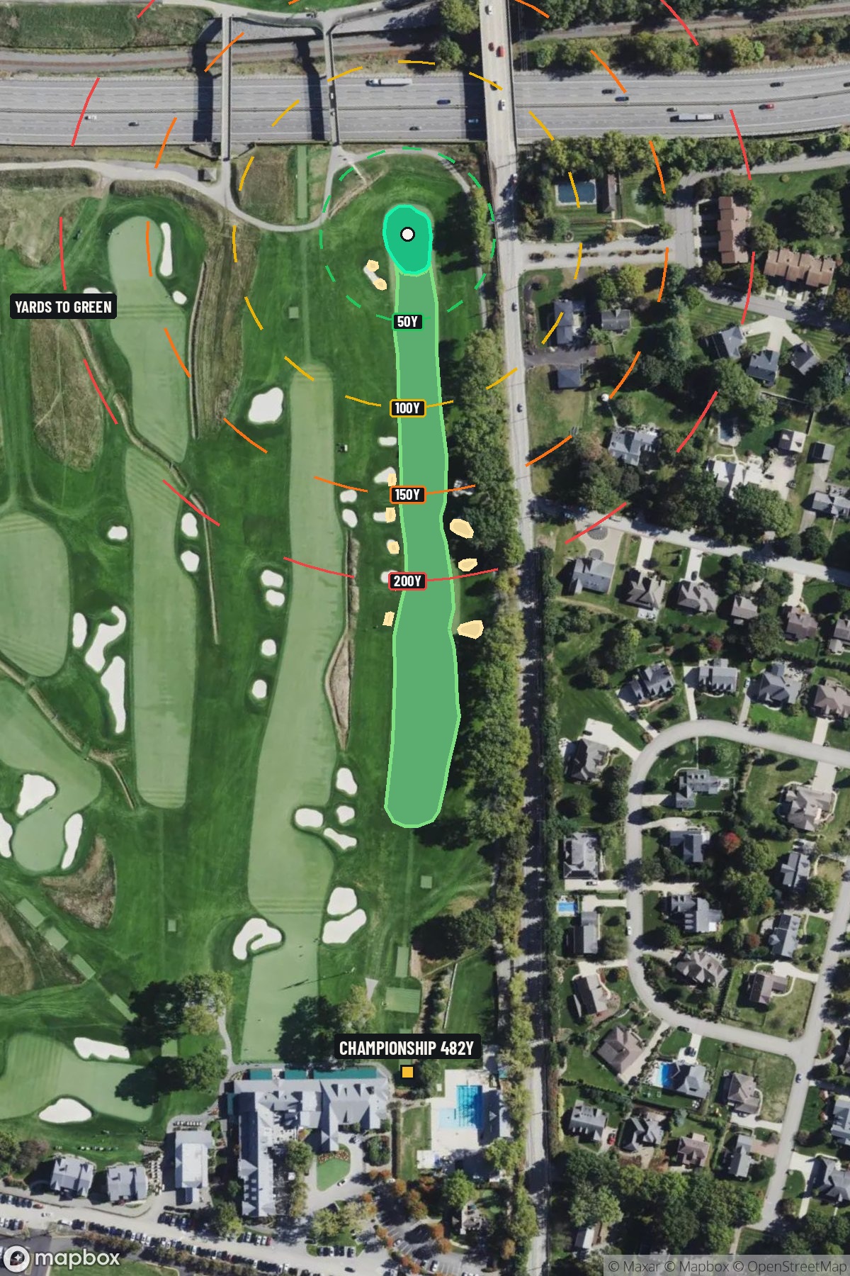Hole 1 aerial at Oakmont Country Club