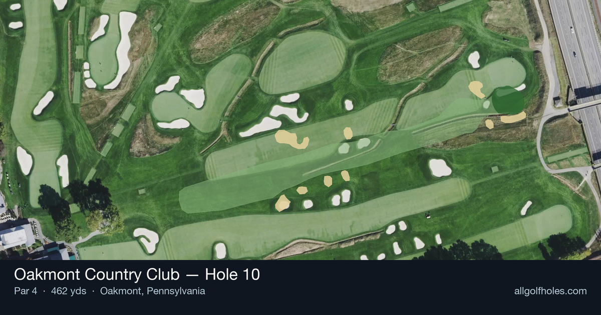 Hole 10 aerial at Oakmont Country Club