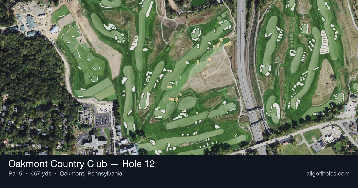 Hole 12 aerial at Oakmont Country Club