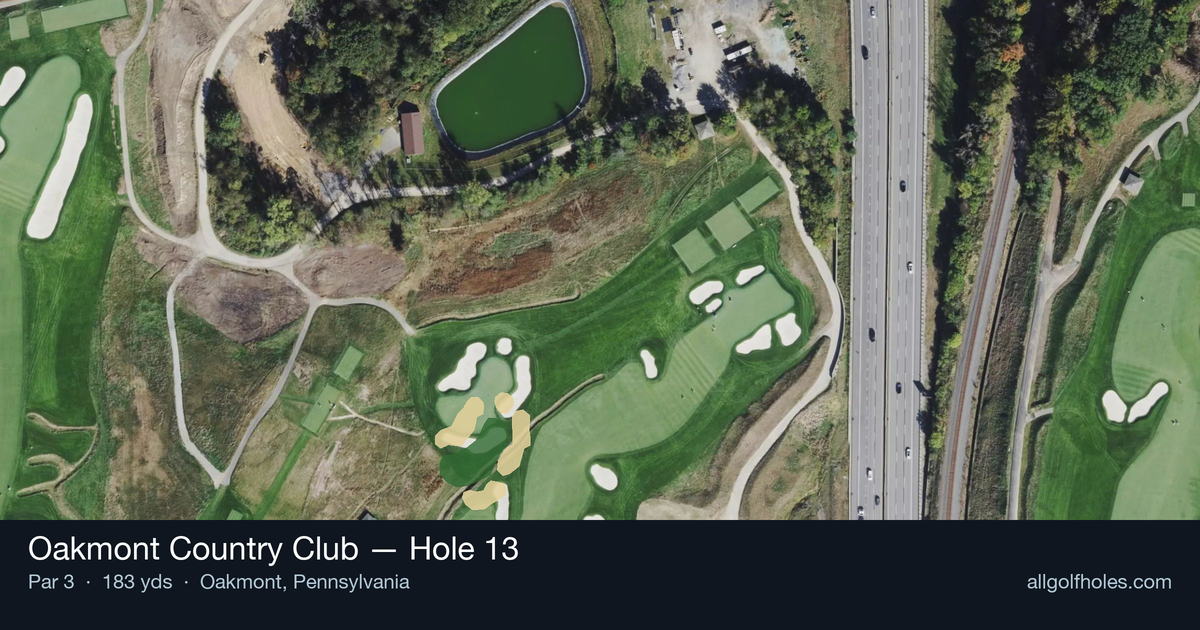 Hole 13 aerial at Oakmont Country Club