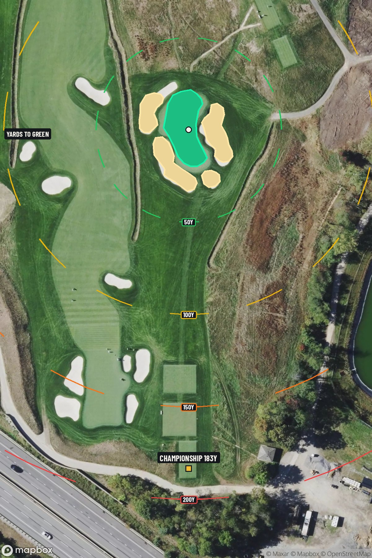 Hole 13 aerial at Oakmont Country Club