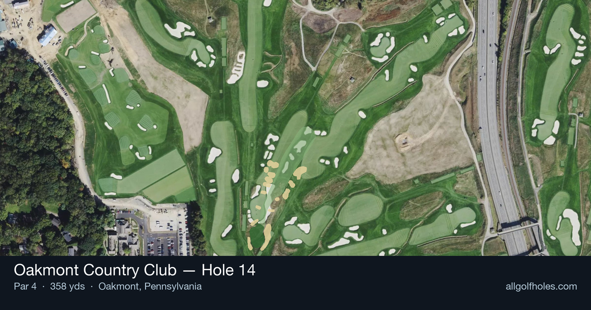 Hole 14 aerial at Oakmont Country Club