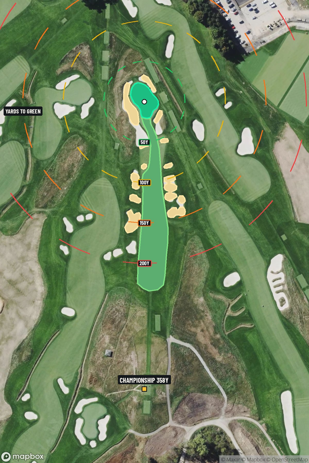 Hole 14 aerial at Oakmont Country Club