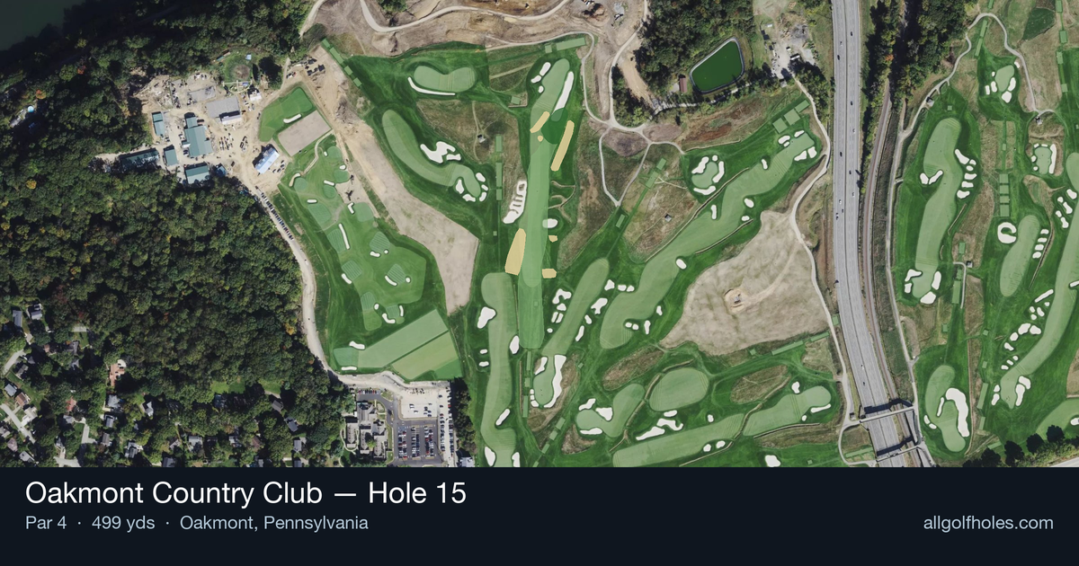 Hole 15 aerial at Oakmont Country Club