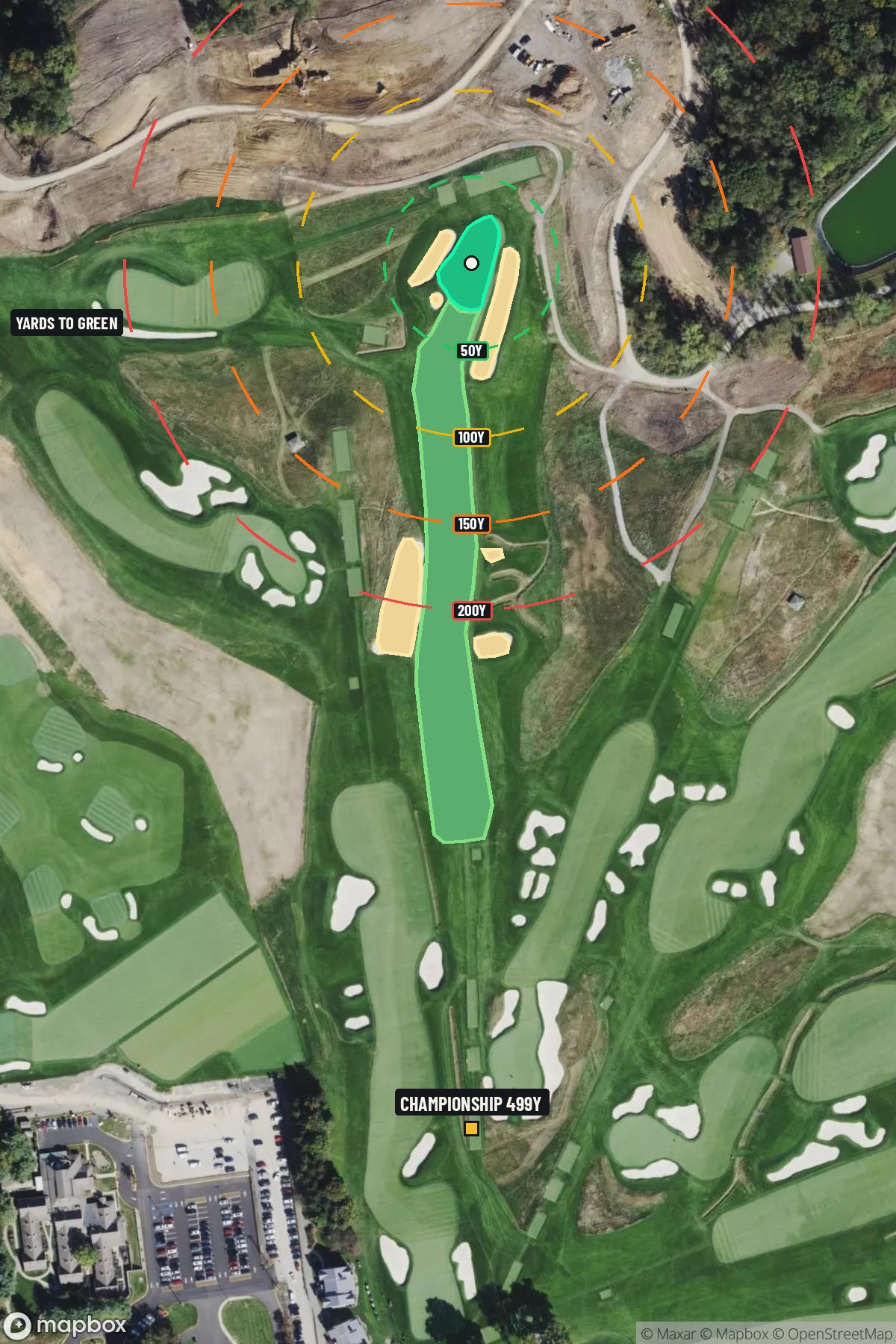 Hole 15 aerial at Oakmont Country Club