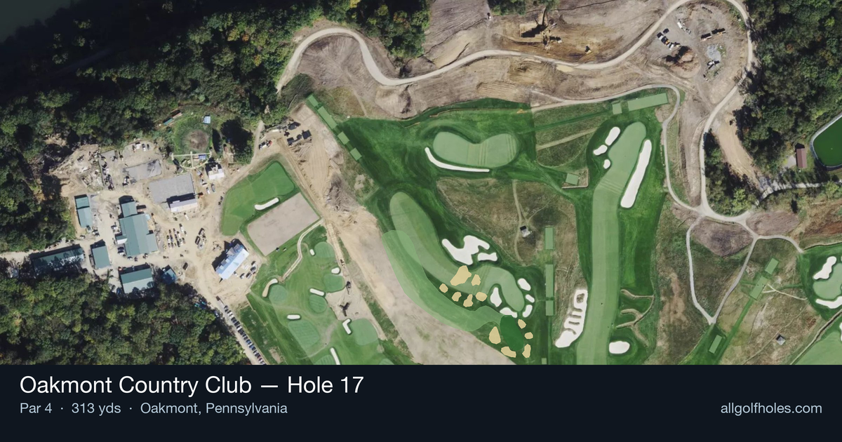 Hole 17 aerial at Oakmont Country Club