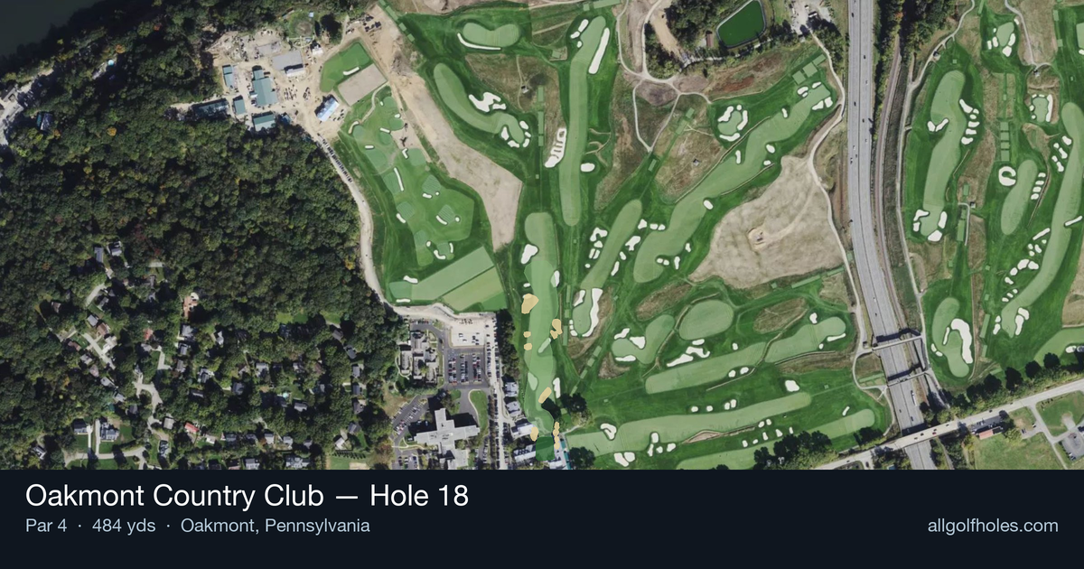 Hole 18 aerial at Oakmont Country Club