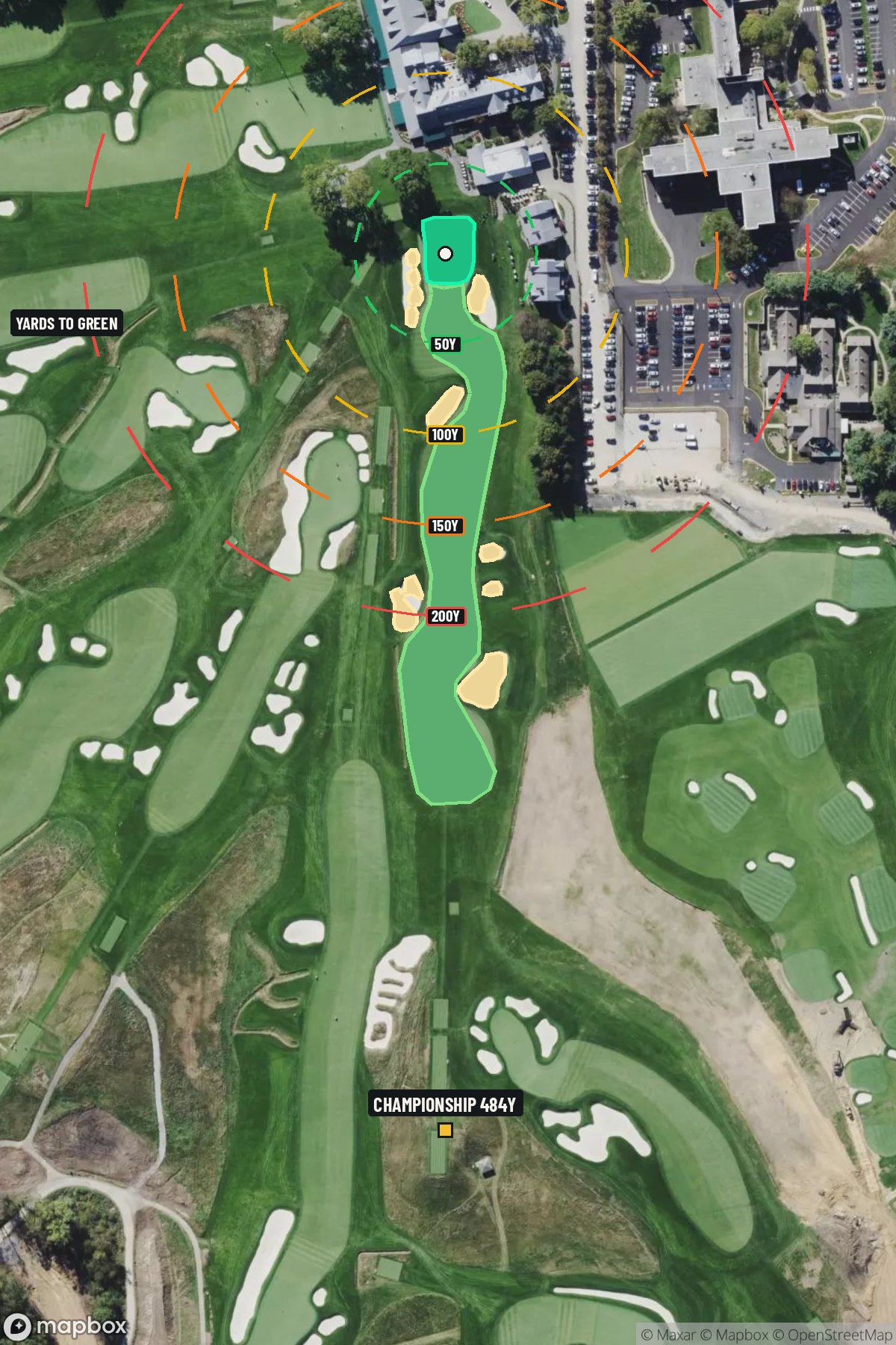Hole 18 aerial at Oakmont Country Club