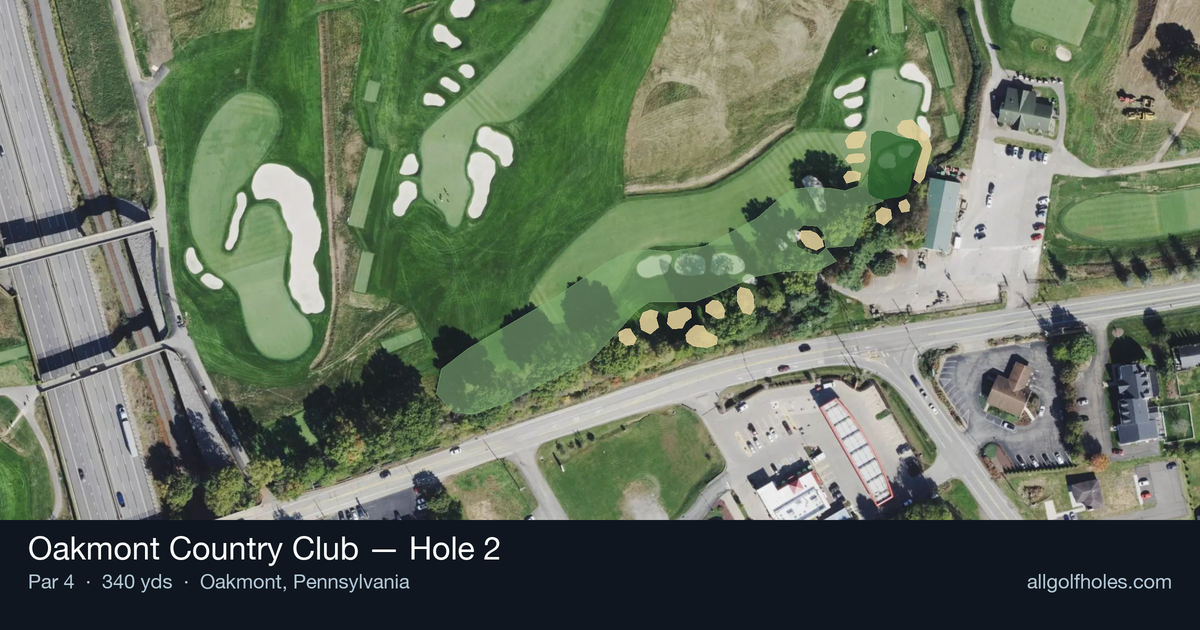 Hole 2 aerial at Oakmont Country Club