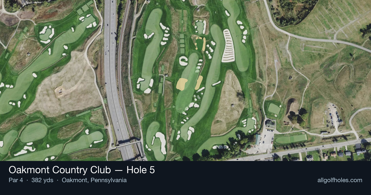 Hole 5 aerial at Oakmont Country Club