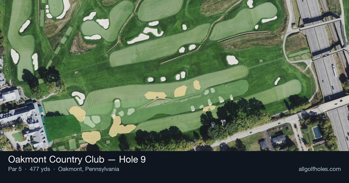Hole 9 aerial at Oakmont Country Club