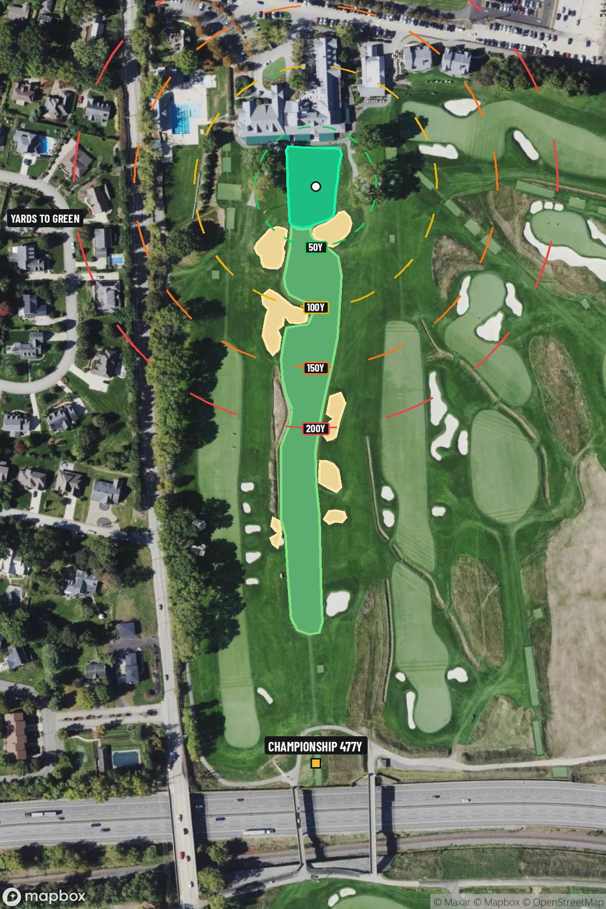 Hole 9 aerial at Oakmont Country Club