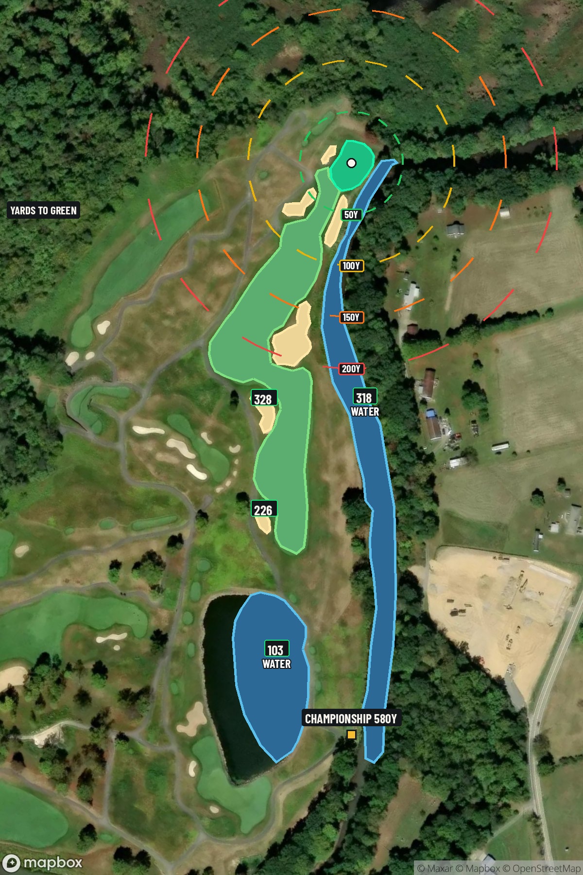 Hole 5 aerial at Pete Dye Golf Club