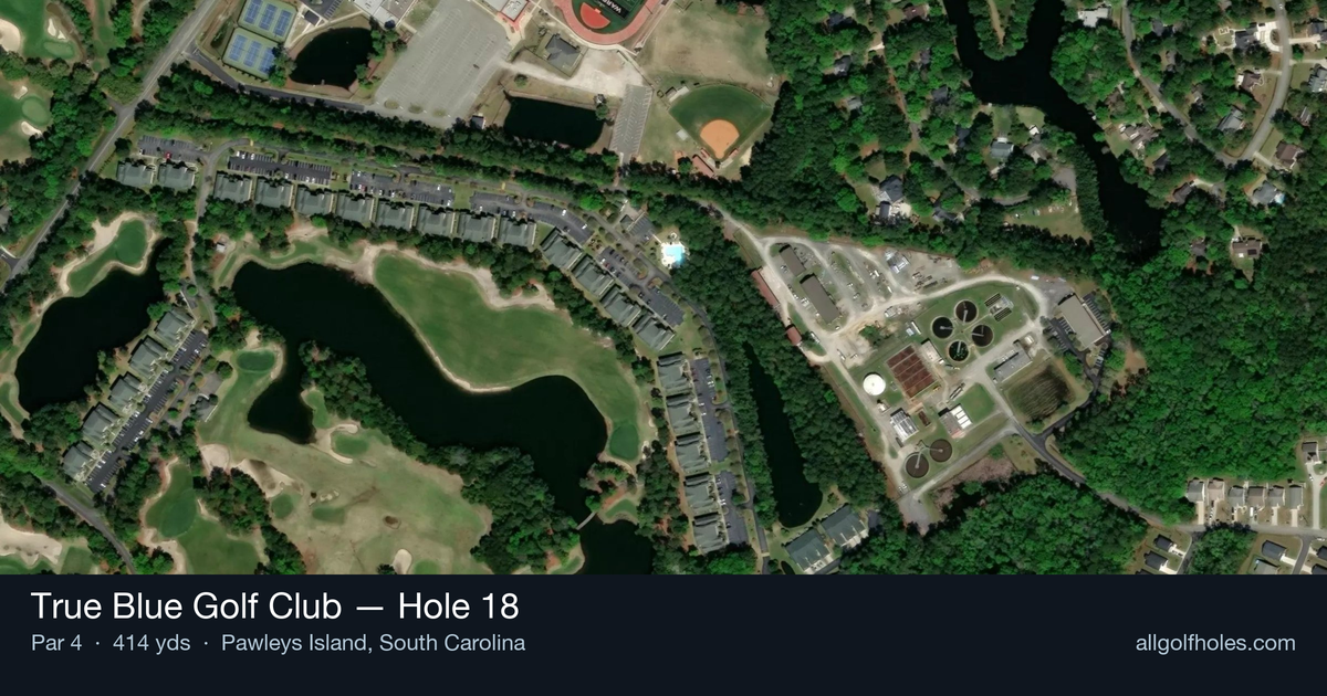 Hole 18 aerial at True Blue Golf Club