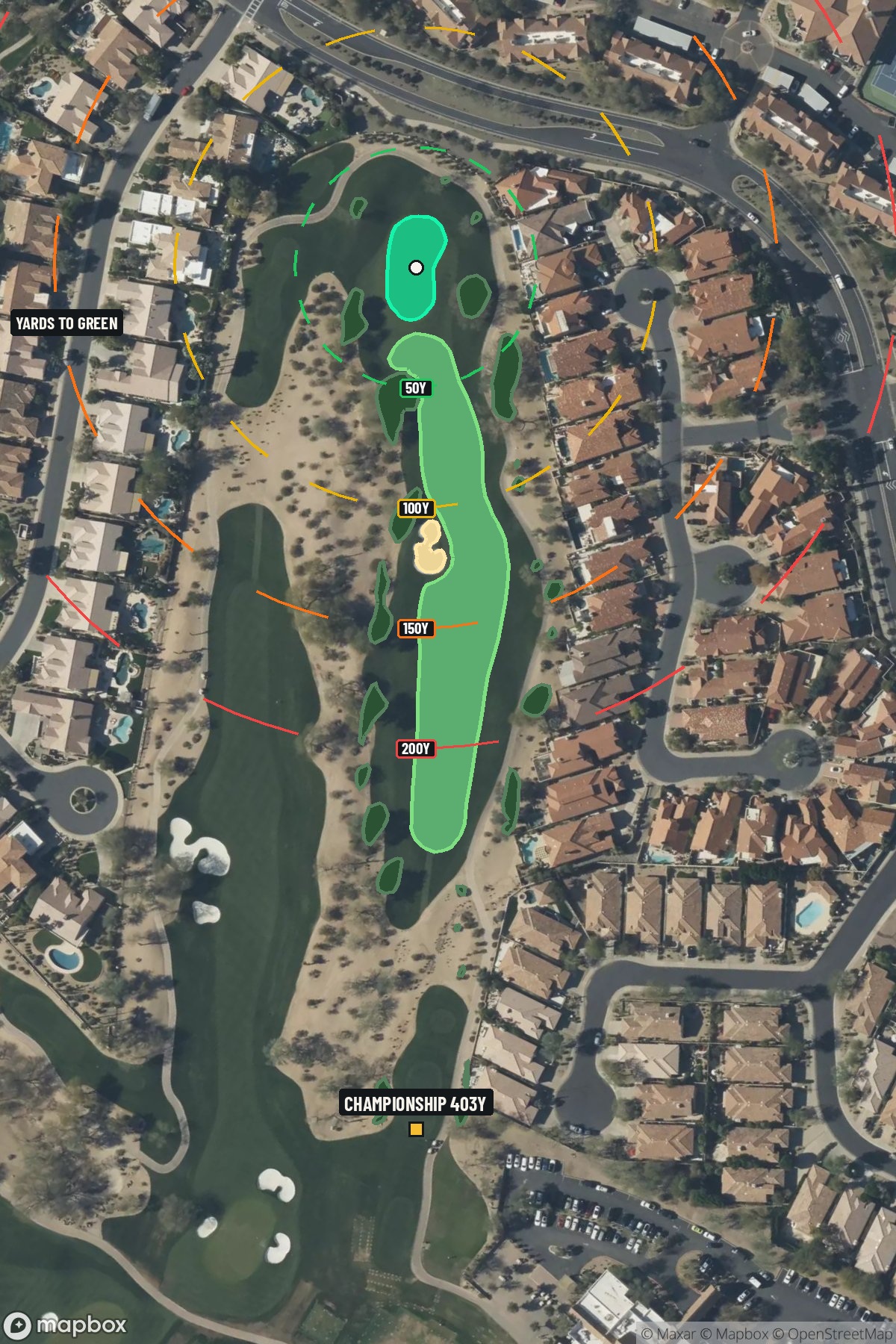 Hole 1 aerial at TPC Scottsdale (Stadium course)