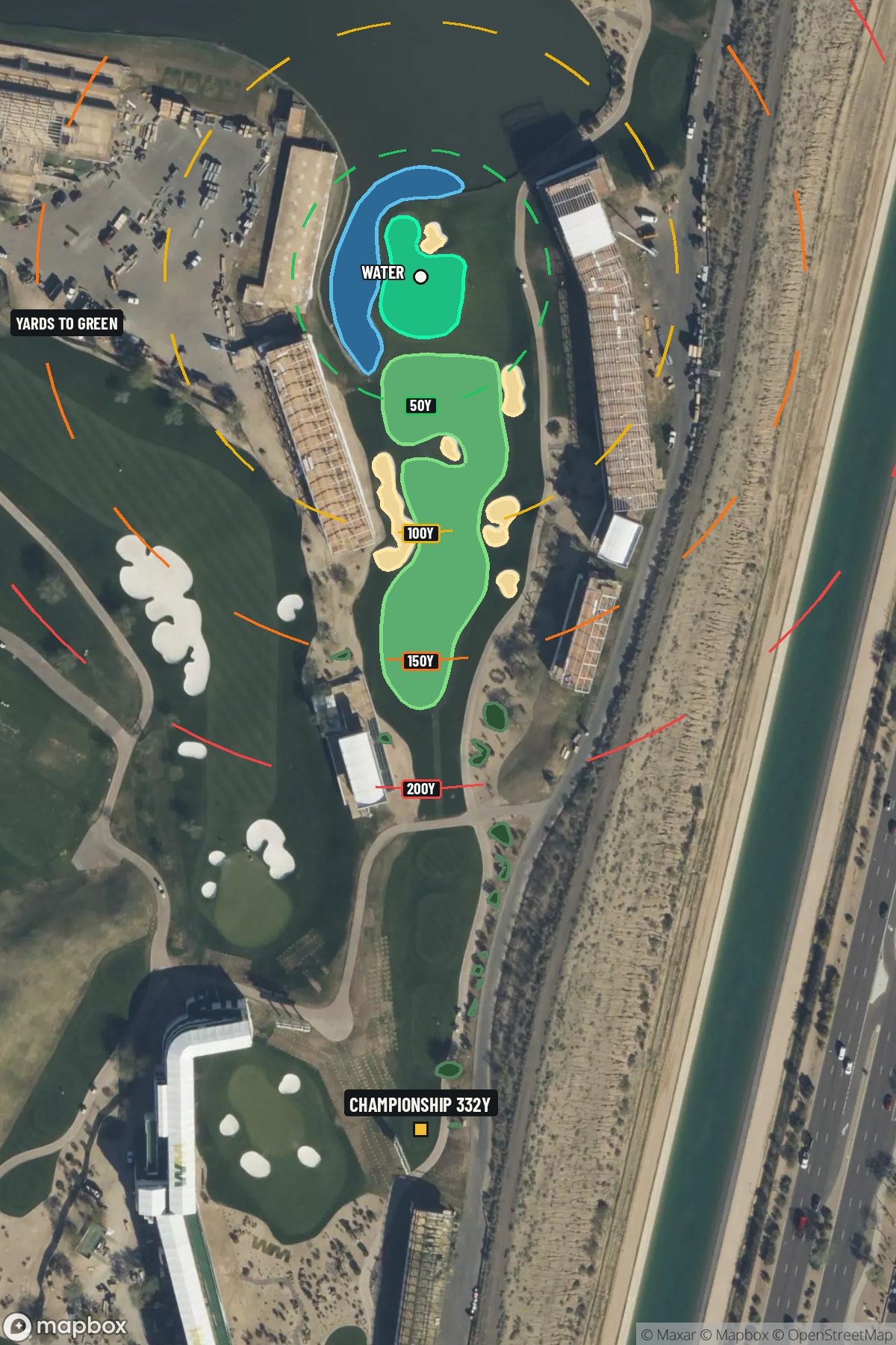 Hole 17 aerial at TPC Scottsdale (Stadium course)