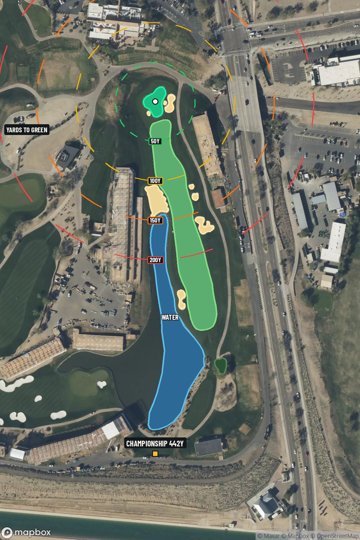 Hole 18 aerial at TPC Scottsdale (Stadium course)