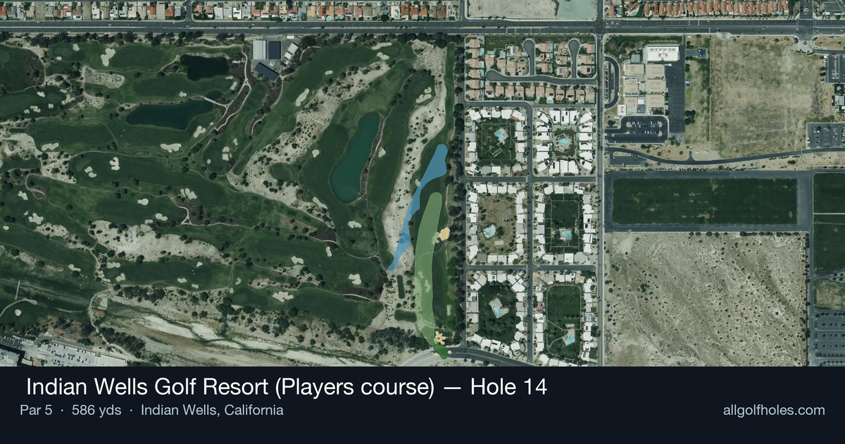 Hole 14 aerial at  Indian Wells Golf Resort (Players course)