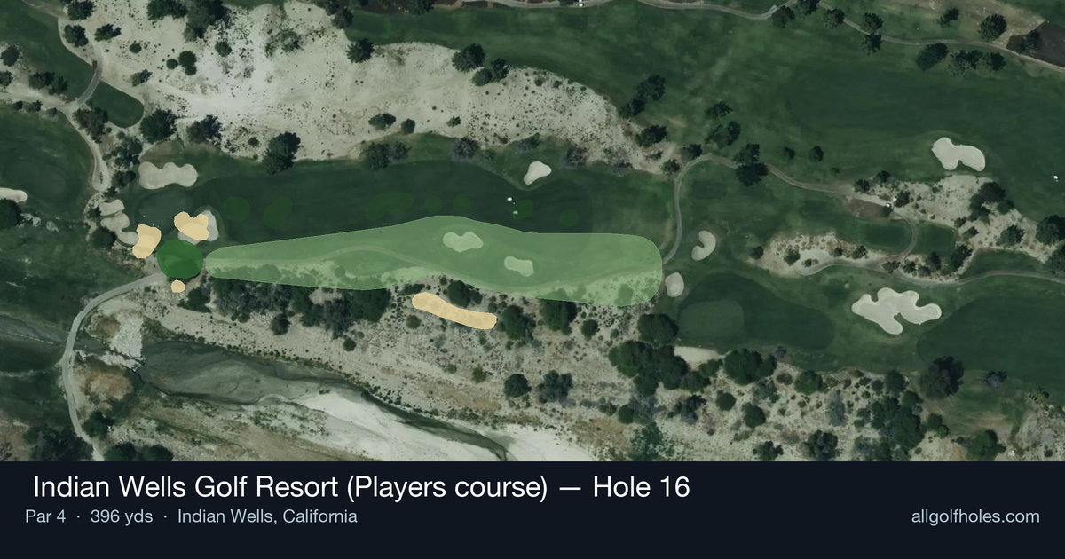 Hole 16 aerial at  Indian Wells Golf Resort (Players course)