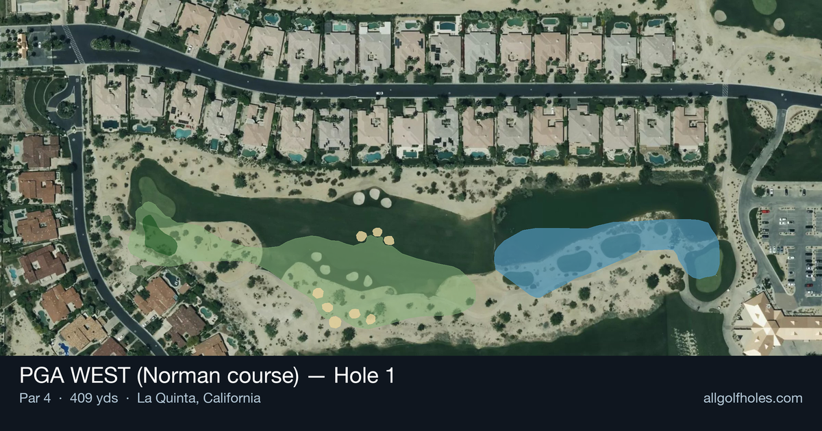 Hole 1 aerial at PGA WEST (Norman course)