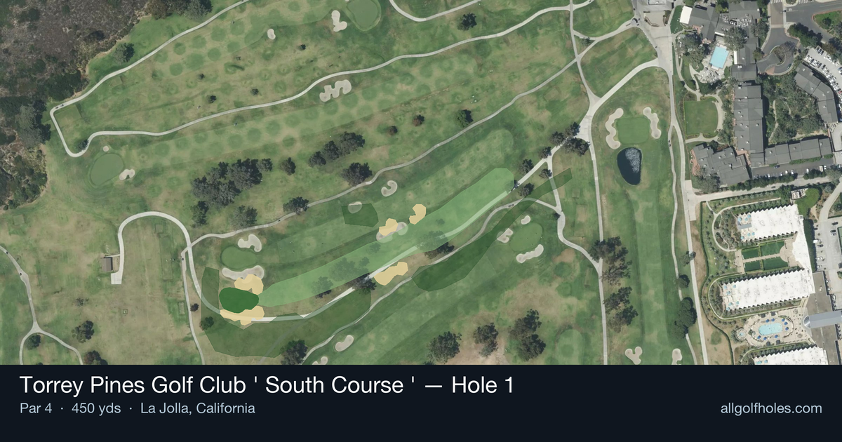Hole 1 aerial at Torrey Pines Golf Club (South Course)