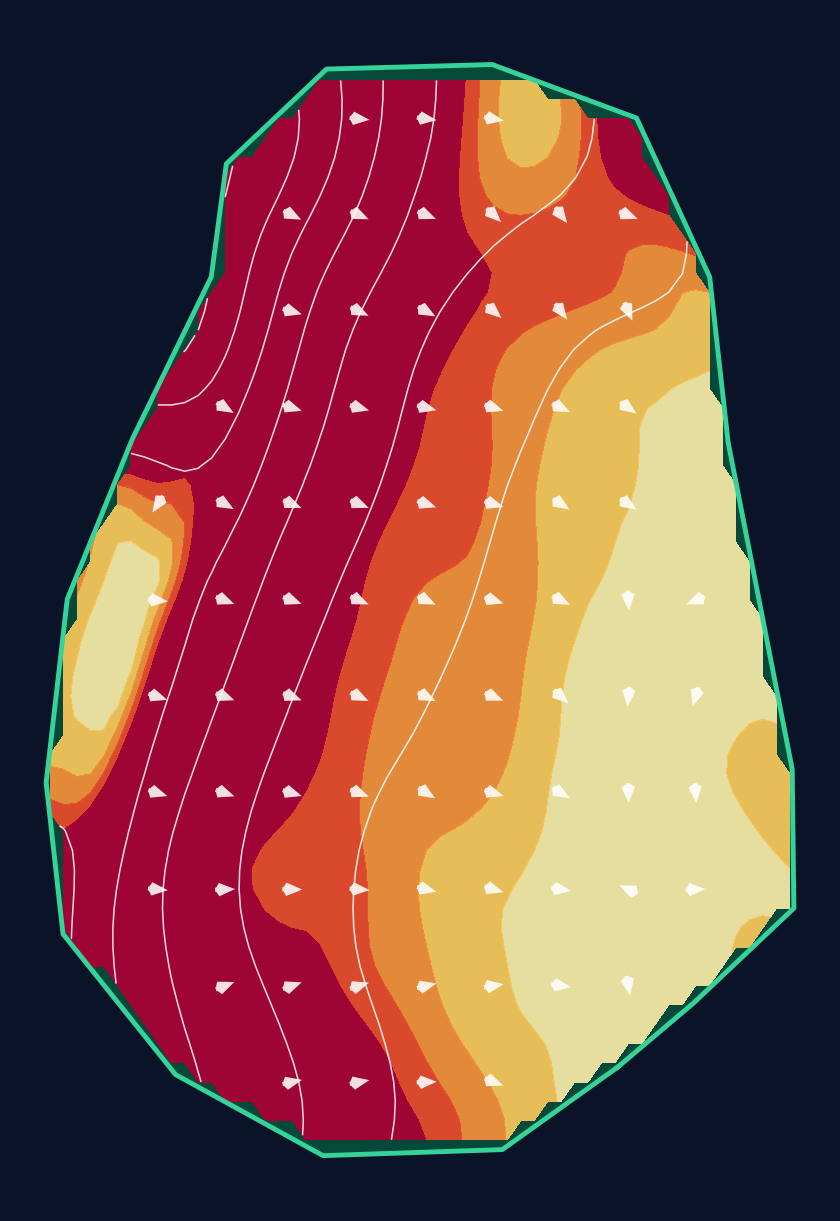 Hole 1 green slope contour at Kapalua Resort (Plantation course)