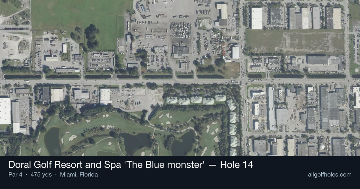 Hole 14 aerial at Doral Golf Resort and Spa 'The Blue monster'